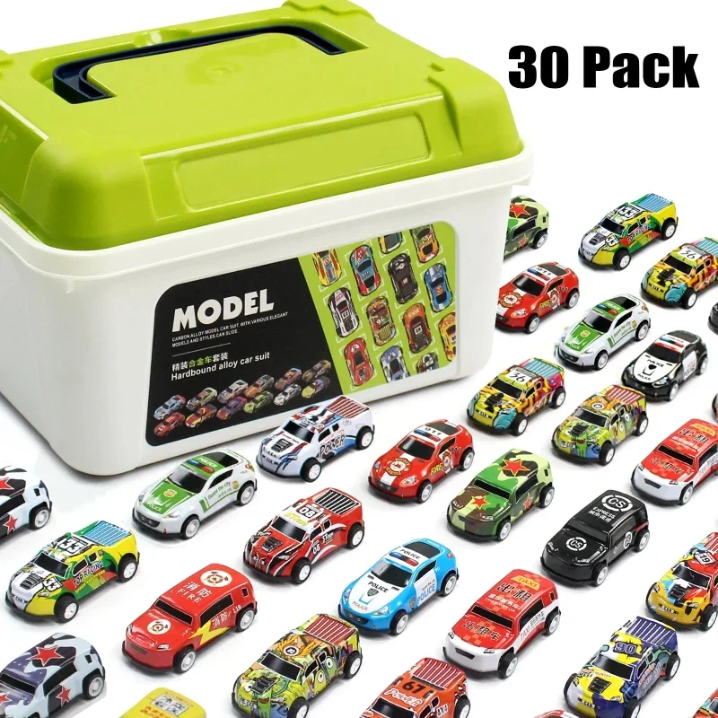 30PackDiecastPullBackToyCarswithStorageBoxFrictionPowered