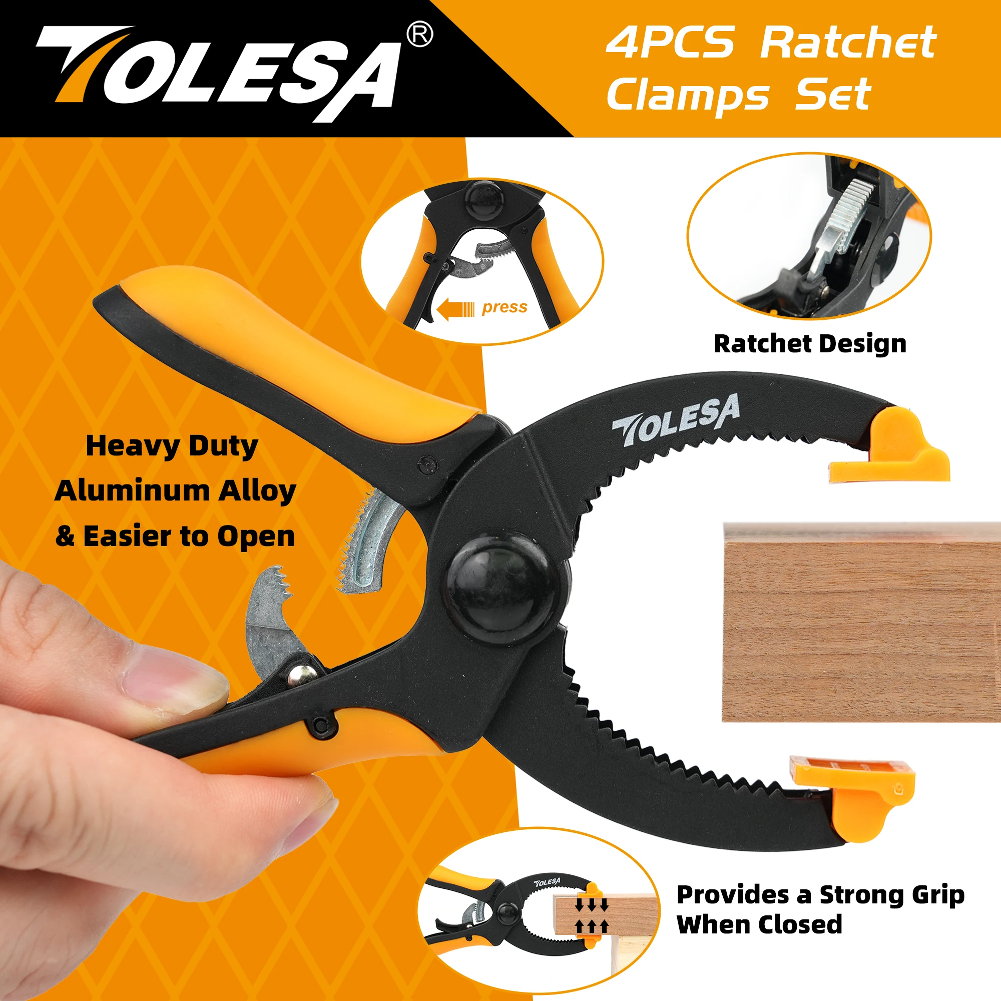 Woodworking Clamps TOLESA 2/4PCS 5" Ratcheting Hand Clamps Set 1.55" Jaw Opening with Powerful Clamping Force Trigger Clamps for Gluing Securing