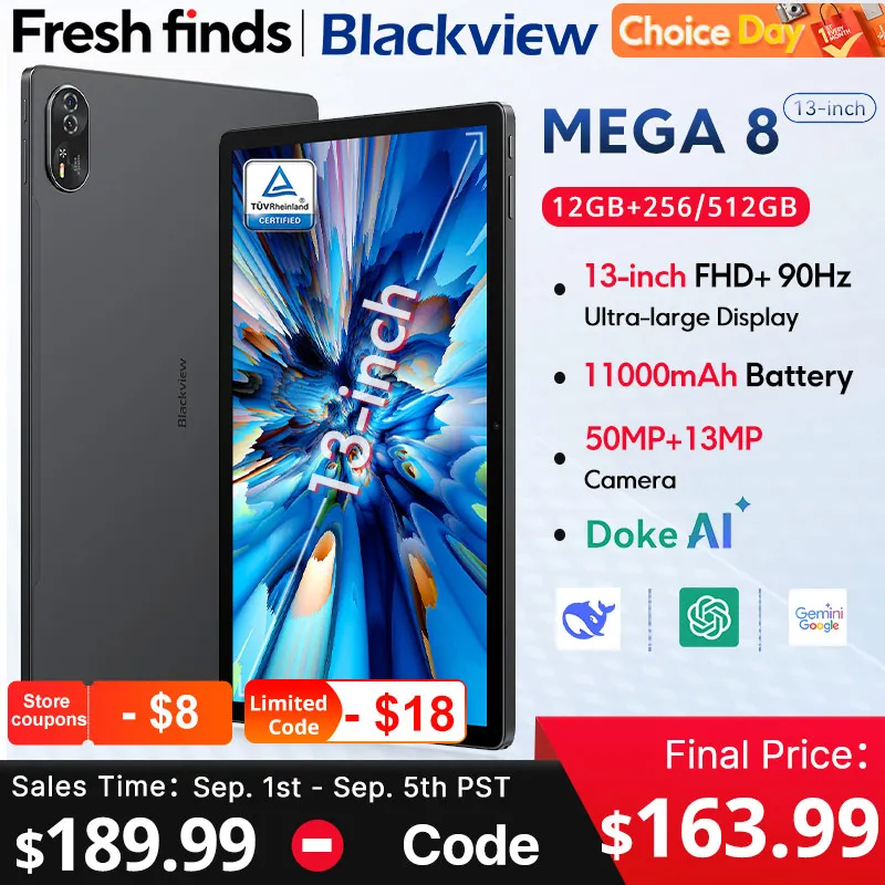 Blackview MEGA 8タブレット 13インチ FHD+ 90Hzディスプレイ AI