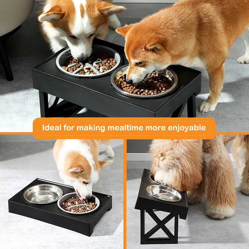 Elevated Dog Bowls 3 Adjustable Heights Dog Food Water Bowl with Slow Feeder Bowl Dog Bowl For Pet Meal Mat Elevated Bowl Mat 2