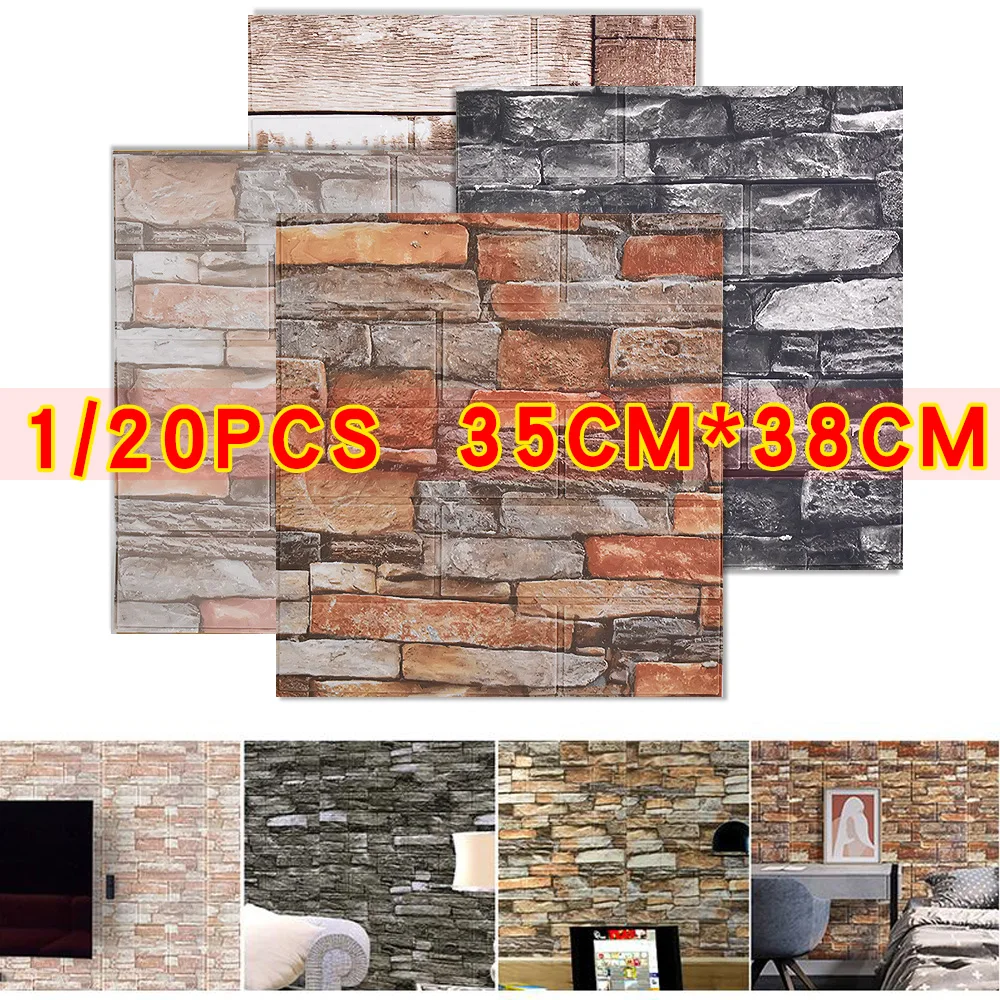 3d 벽 스티커 시트지벽지 벽지 인테리어 스티커 20pcs 3D 벽지 벽돌 패턴 벽 스티커 거실 TV 벽 비닐 장식 자기 접착제 Wall Stickers wallpaper