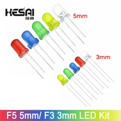 100PCS/Lot 5 color 3MM 5MM F3 F5 Led Kit Mixed Color Red Green Yellow Blue White Light Emitting Diode