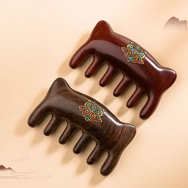 

Brazilian Rosewood Massage Comb Ebony Head Meridian Comb Wide Tooth Scalp Hair Follicle Dredge Hair Nourishing Anti-Hair Loss