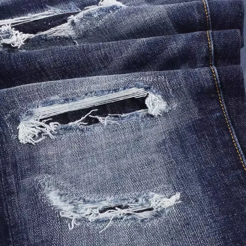 High Street Fashion Men Jeans Retro Blue Stretch Slim Fit Ripped Jeans Men Hole Patched Designer Hip Hop Brand Pants Hombre