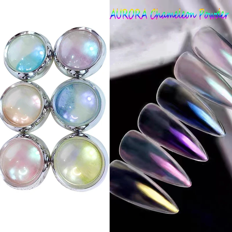 6pcs/Set Jelly Neon Rainbow Holographic Chameleon Powder Aurora Effect Iridescent Pigment Glitter Fine Nail Art Glitter Dust nail powder nail glitter nail pigment nail decoration nail decorations nail powder set