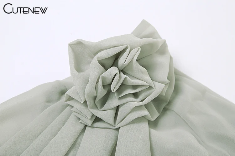 Women's Top Patchwork Long-Sleeved Mesh Shirt Casual Pleated Diagonal Collar Flower Decor Clothing Sexy Femme Streetwear