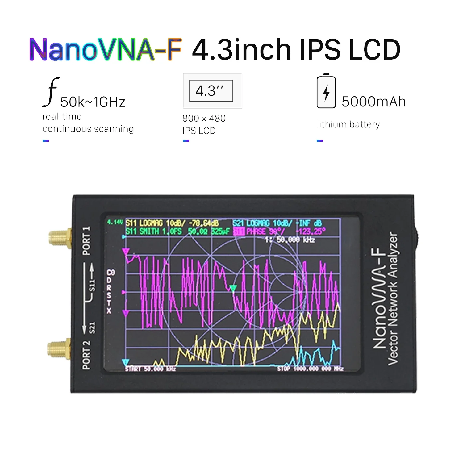 

4.3 inch NanoVNA Vector Network Antenna Analyzer NanoVNA-F VNA HF VHF UHF + IPS LCD + Metal Case V3.1 Version