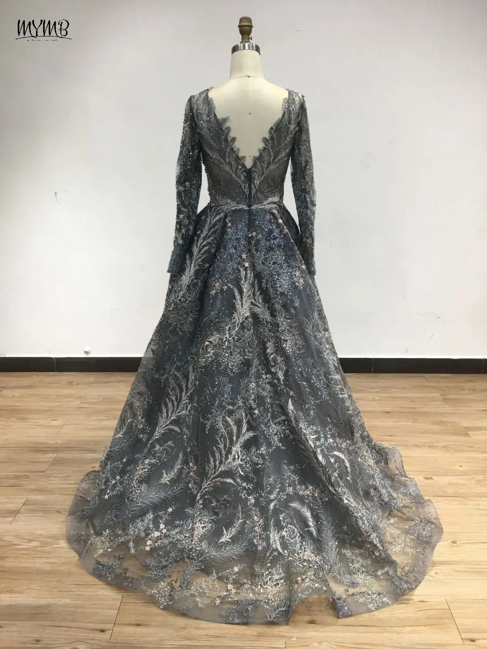 MYMB Arabic Luxury V Neck A-Line Beading Lace Wedding Engagement Night Gowns Elegant Long Sleeve Evening Dress for Women Party 3