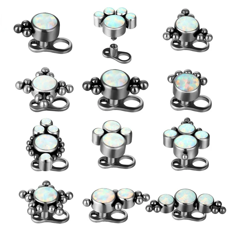Micro Dermal Anchor Skin Piercing Set G23 Titanium Base Opal Flower Top Surface Piercing Stud Diver Bases Sexy Body Jewelry 14G Piercing Surface Titan