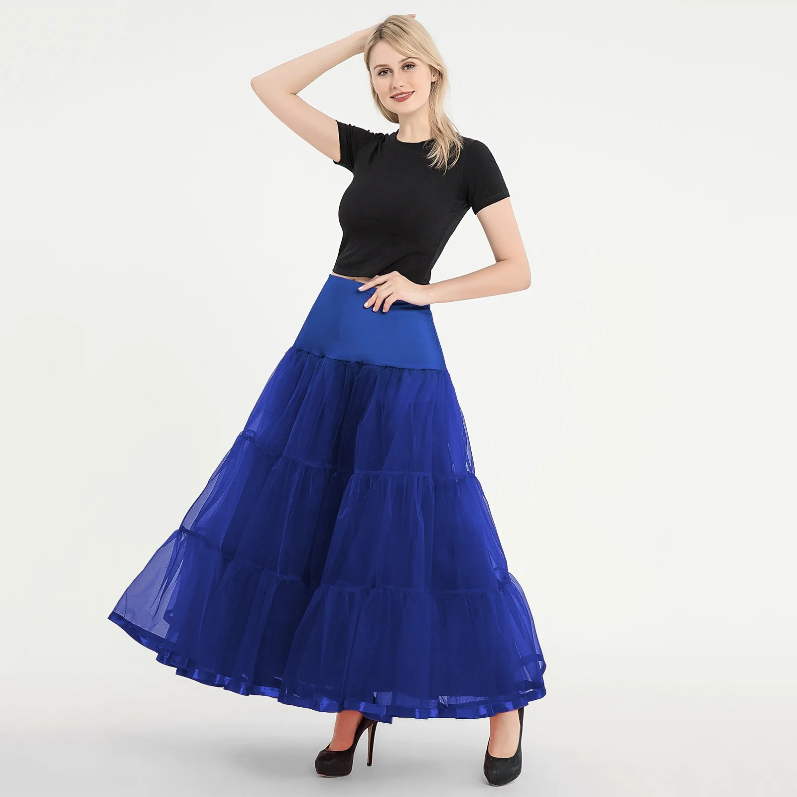 

Women Skirt Girls Ruffled Ankle Length Petticoat Solid Color Fluffy Bubble Skirt Puffy Half Slip Wedding Party Underskirt 4