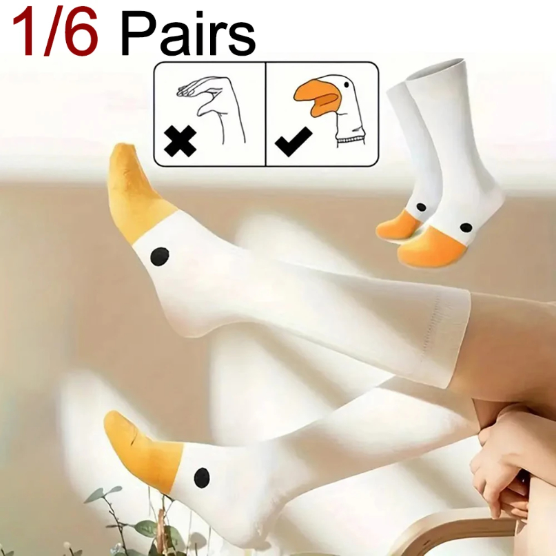 1 Pairs Cartoon Women Socks Fashionable And Versatile Cute Design Funny Goose Breathable Soft Comfortable Women Casual Socks
