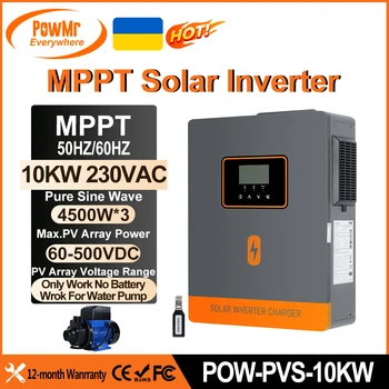 Inverter solari ibridi PowMr 10KW per pompa dell'acqua senza batteria, onda sinusoidale pura 230Vac, pannello solare max 500V, 3 ingressi PV con WIFI