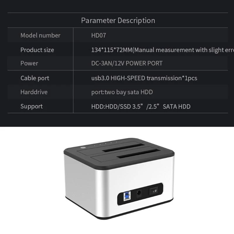 Usb3.0 2 베이 HDD USB 박스 케이스-외부 HDD 도킹 스테이션 플라스틱 SSD 박스 HDD 복사기-오프라인 복사 지원