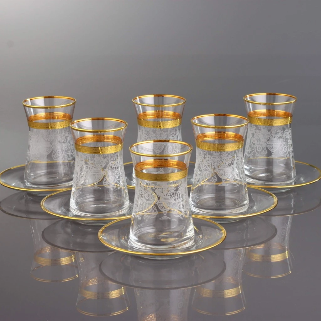 Fancy Vintage Handmade Set for Serving LaModaHome Turkish Arabic Tea Glasses Set Teatime New Home Wedding Gift 12 Pcs Tugce Gold Color Turkish Tea Set