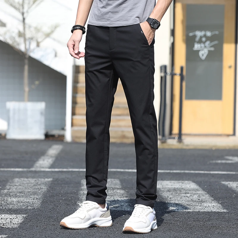 Stretch Casual Pants Men Classic Slim Fit Straight Trousers Lightweight Streetwear Joggers Solid Black Pants Men Clothing casual pants