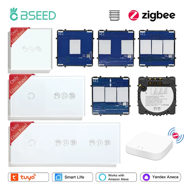 Bseed ZigBee ม่านม้วนชัตเตอร์สมาร์ทกับ1/2/3แก๊งสวิตช์ไฟอัจฉริยะอะไหล่หน้าจอโทรศัพท์รวมฟังก์ชั่น DIY ฟรี 1