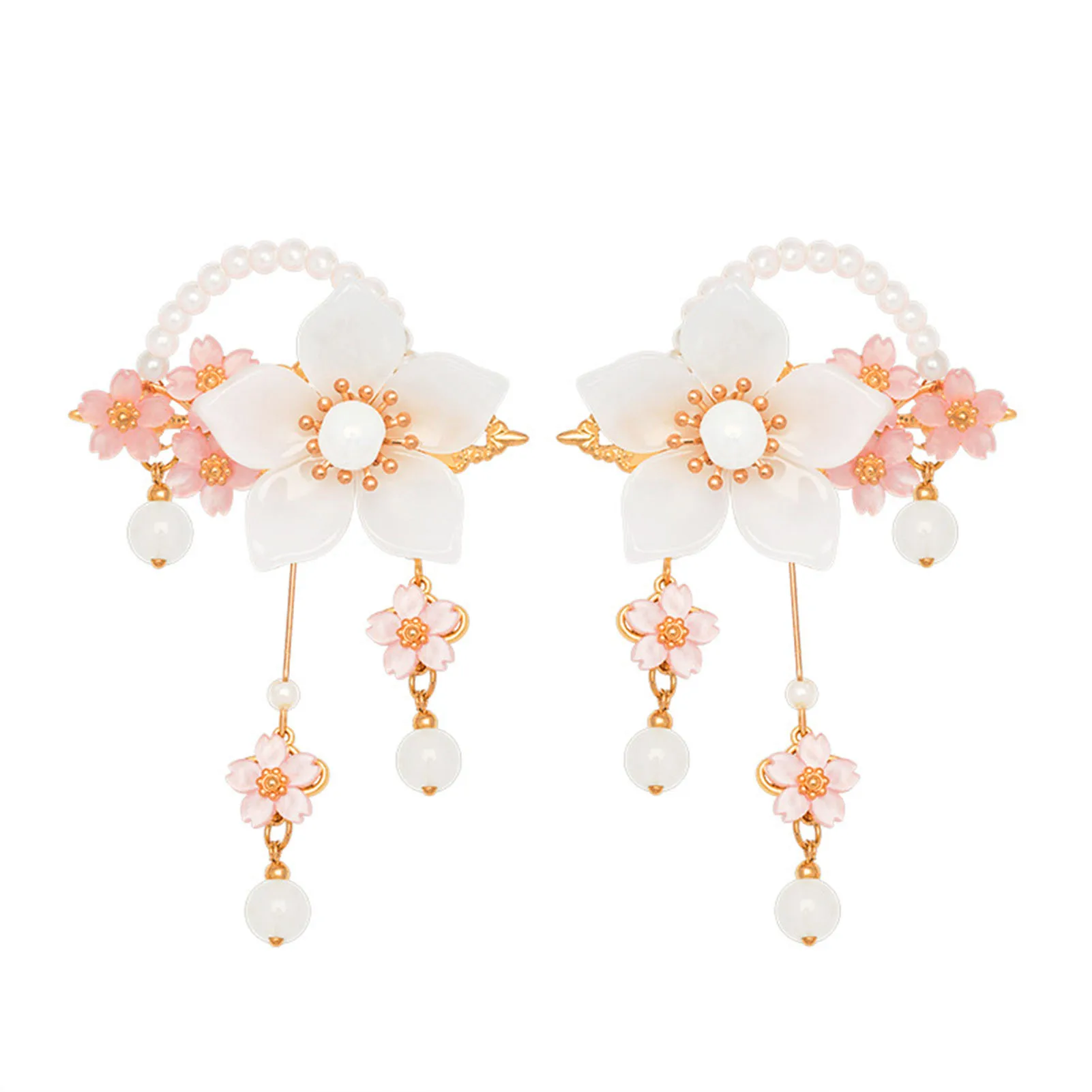 

Цветочные заколки для волос для детей, белый, розовый цветок, жемчужный декор, детские головные уборы для детей, детская прическа