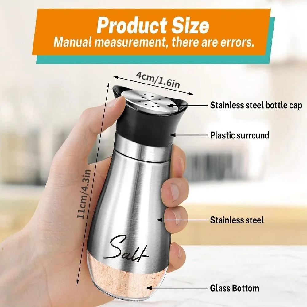 Seasoning Jar Salt Shaker Spices Bottle Salt Pepper Shakers Stainless Steel Seasoning Shaker Adjustable Spice Dispenser Pepper Shaker Seasoning Salt Jar BBQ Tools