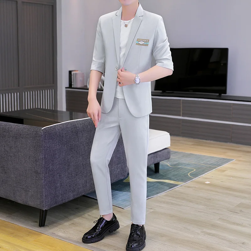 summer Korean slim short sleeve small suit thin casual men British seven-point sleeve mid-sleeve suit men
