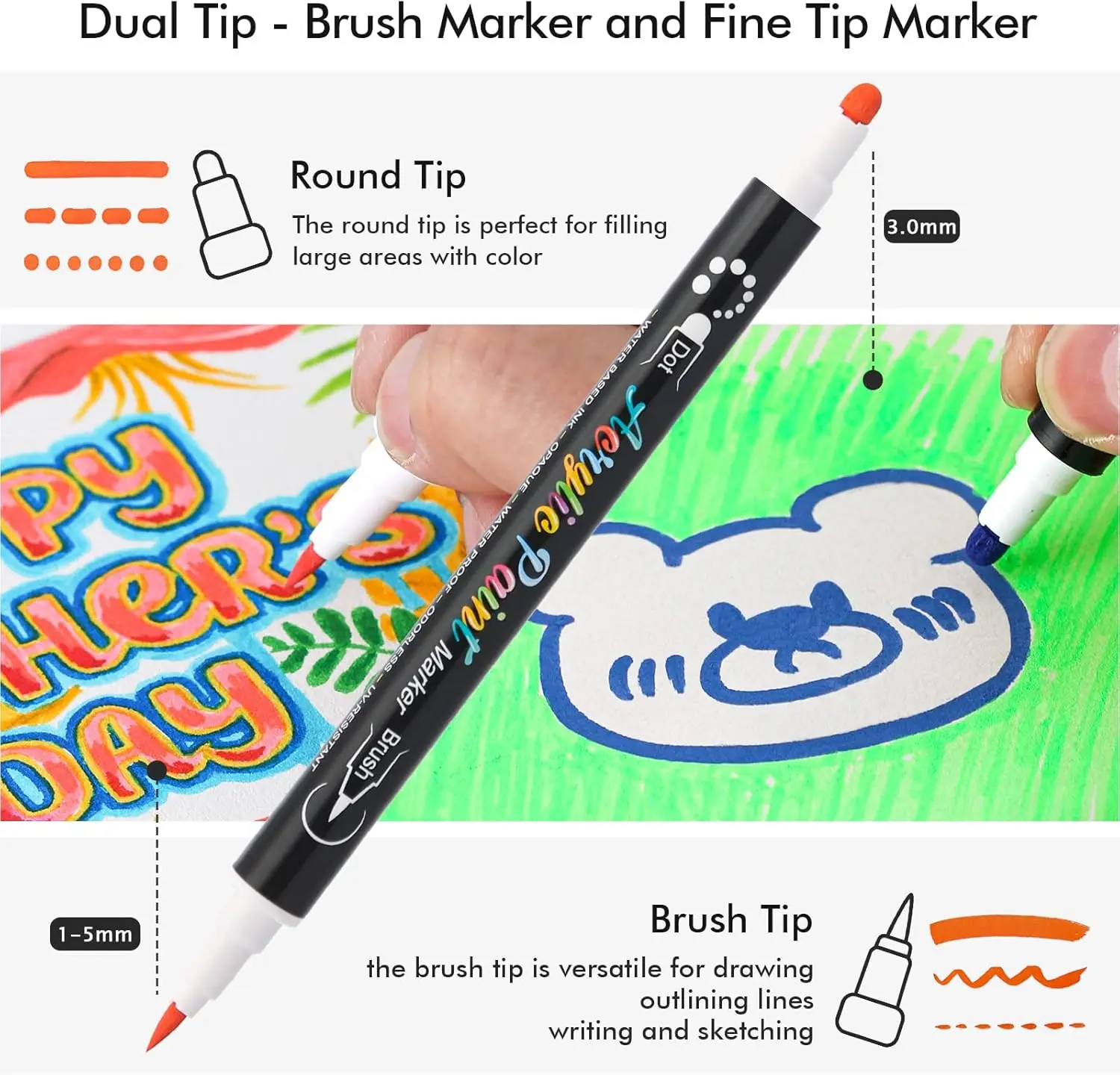 48 Colors Dual Tip Acrylic Markers Paint Pens, Halloween Pumpkin Painting Fine & Brush Tip Acrylic Paint Pen For Kids Adults