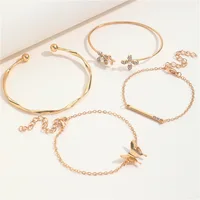 Set of 4 Vintage Gold Cuff Bracelets - Stainless Steel Butterfly Design, Elegant Fashion Jewelry Gifts 4