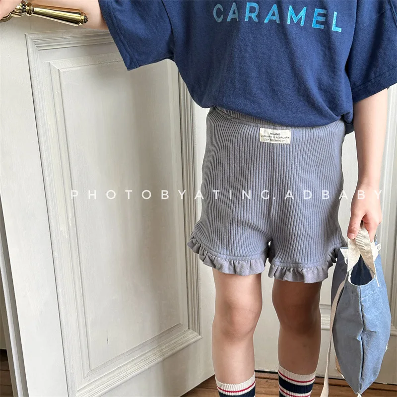 Summer New Girls Solid Shorts Children Loose Lace Shorts Toddler Ribbed Leggings Kids Casual Pants Baby Cotton Clothes