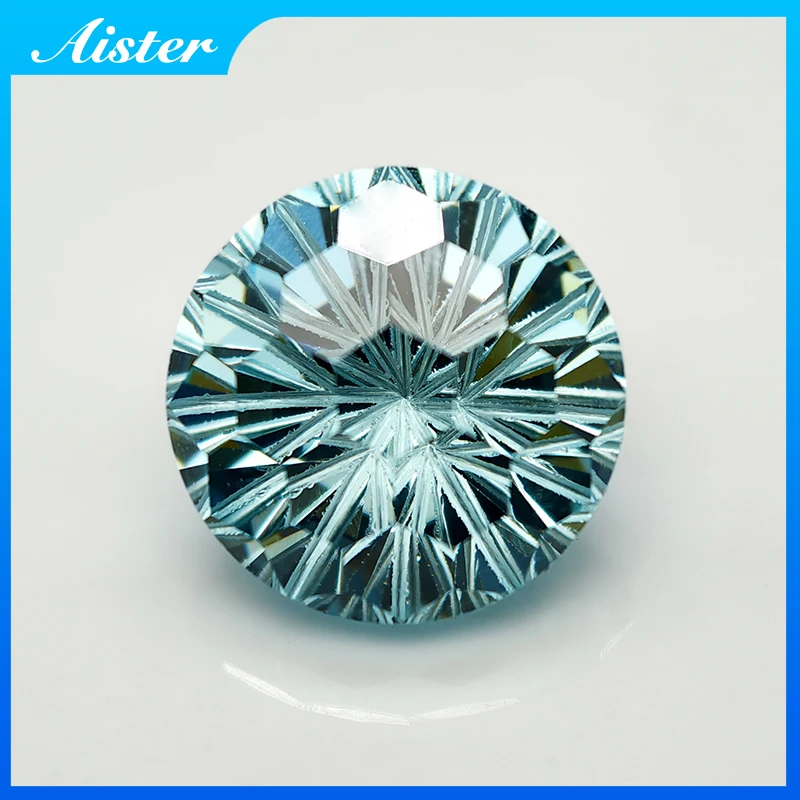 New Aquamarine 5.0-12.0mm Round Pyrotechnic Cut Cubic Zirconia Stones Loose Gemstone for Jewelry Making