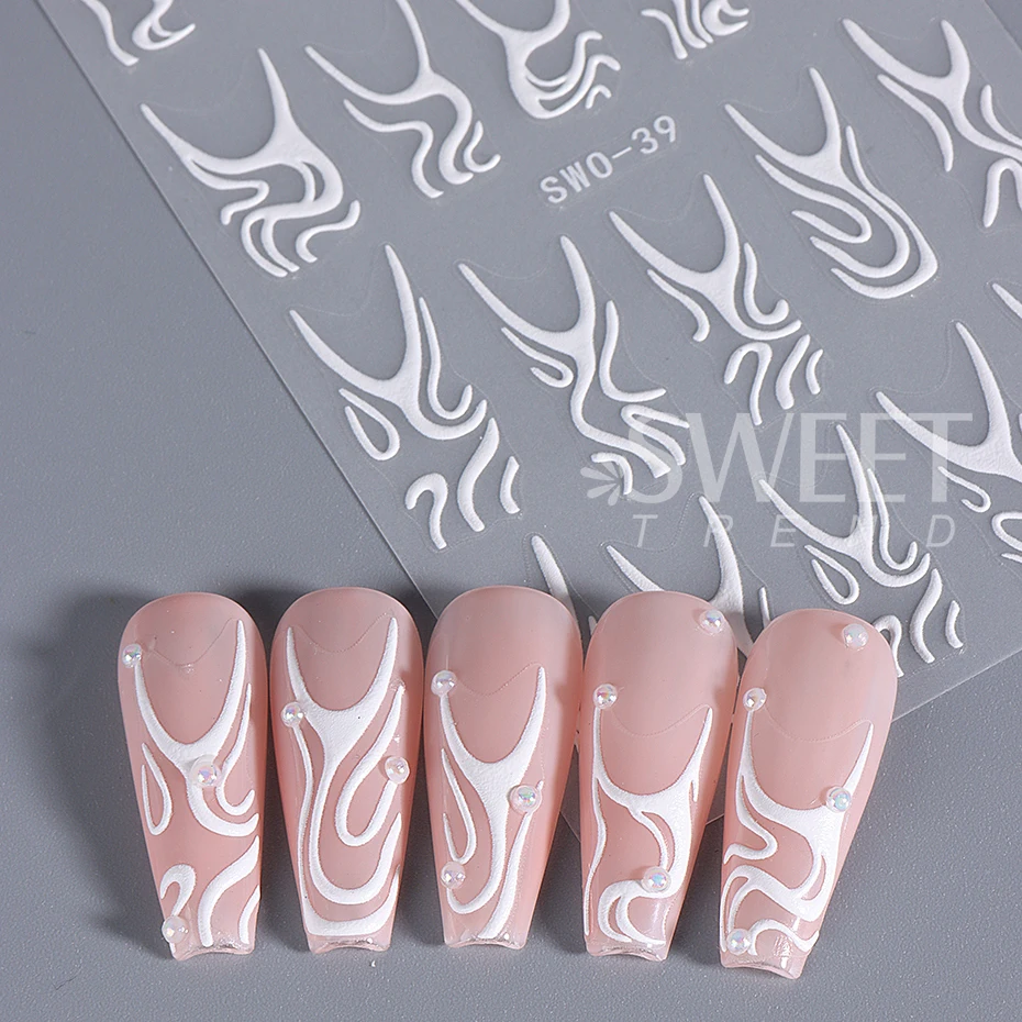 5D Cute Owl Nail Art Sticker Kawaii Bird Nail Slider Irregular French Line Design Nail Decals Winter DIY Manicure Decoration