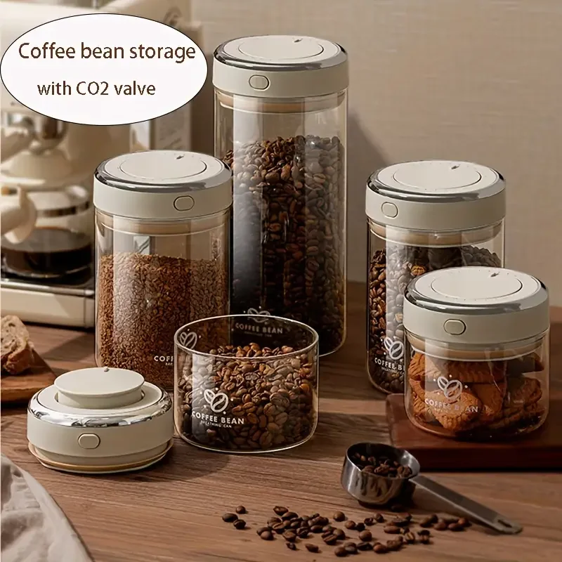 Coffee Bean Storage Jars - Vacuum Sealed Glass Containers with CO2 Valve