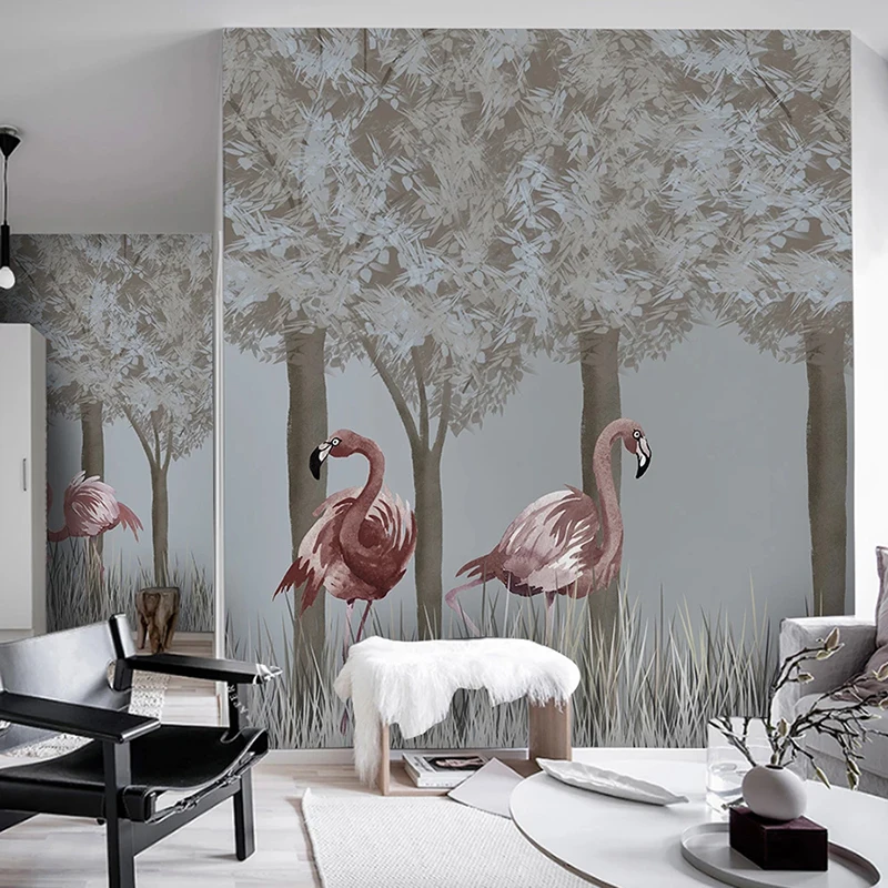 

Custom Photo Mural Sticker 3D Forest Flamingo Painting Children‘s Bedroom Living Room Backdrop Wall Covering Non-woven Wallpaper