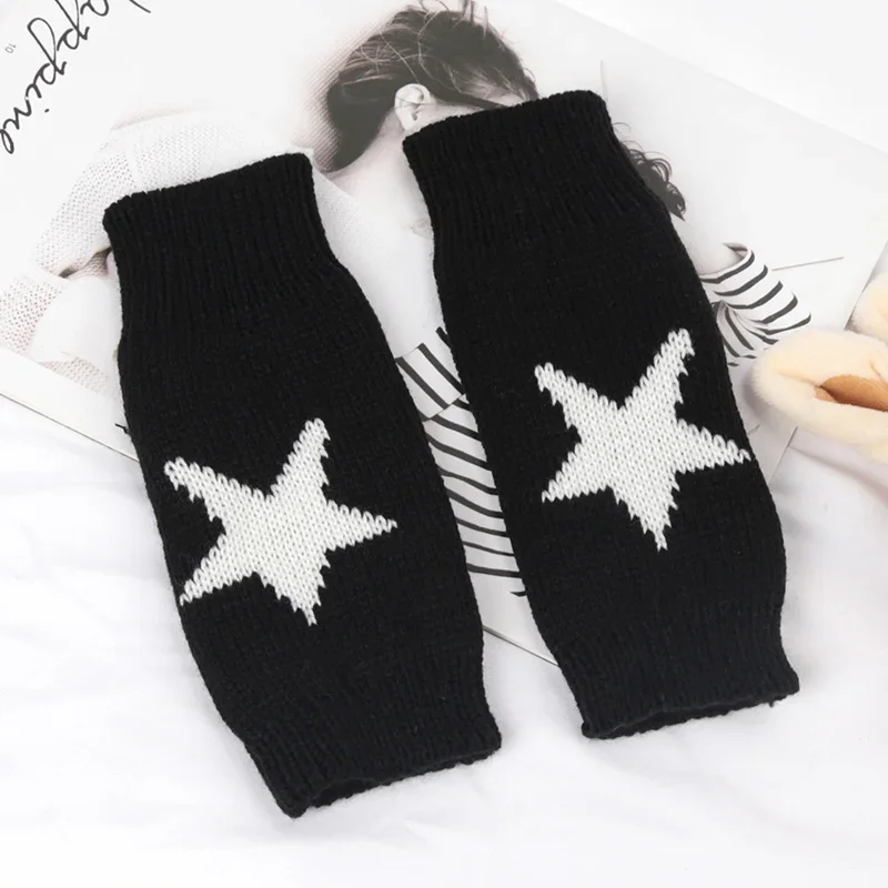 Knitted Half Finger Gloves Women's Warm Soft Winter Mittens for Girl Guantes Y2K Sleeve Girls Lolita Goth Fingerless Gloves winter half finger glove for women girls soft warm heart knitted fingerless hand wrist warmer home office stretch mittens