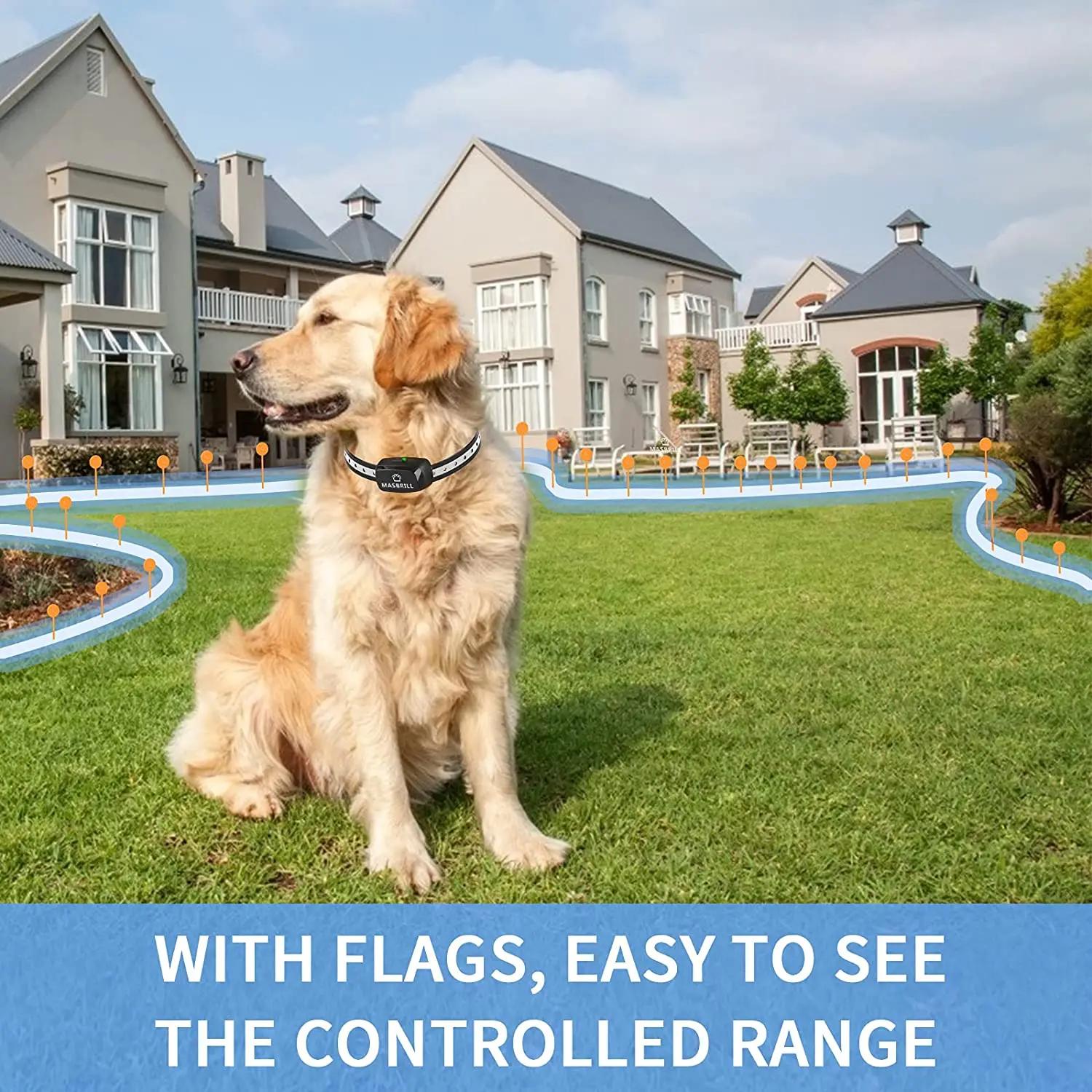 MASBRILL Pet Dog Electric Fence System Rechargeable Waterproof Adjustable Dog Training Collar Electronic Fencing Accessories pet dog training collar