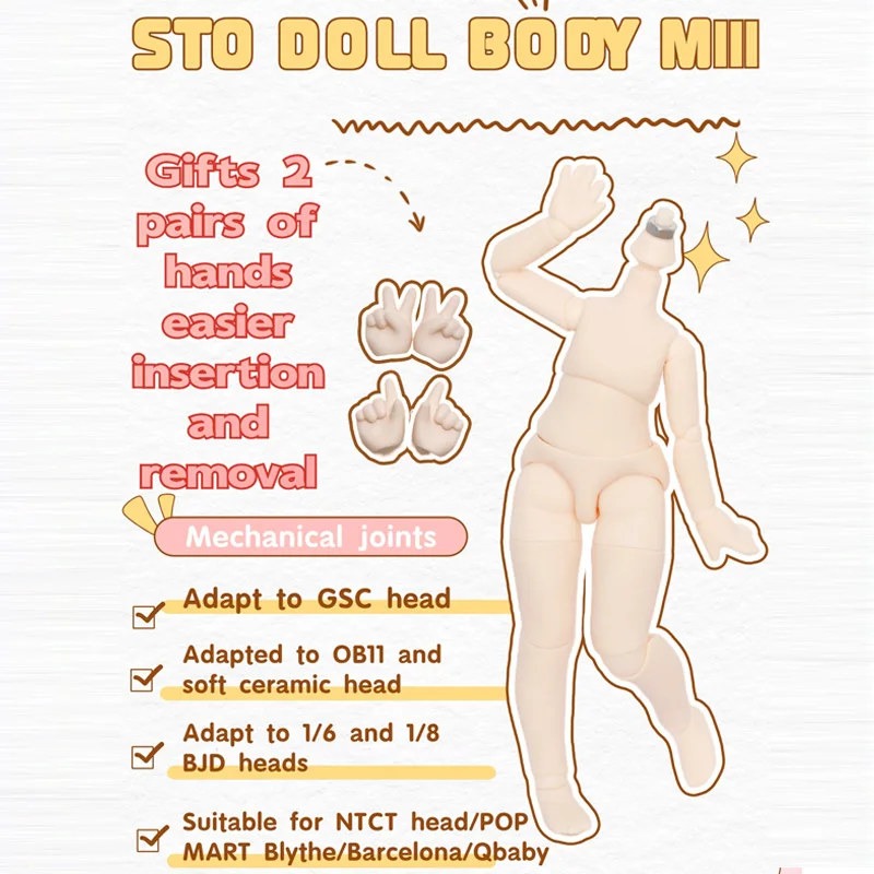 New Big 1/8BJD Body  White Skin Ball Joint Body Doll Accessories Boy Girl Toy 5