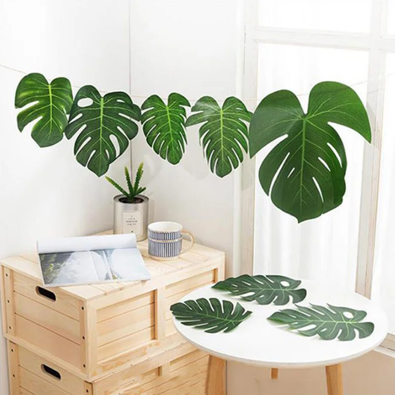 

12Pcs Artificial Tropical Palm Leaves Hawaiian Party Summer Jungle Theme Decoration Wedding Birthday For Home Room Table Decor