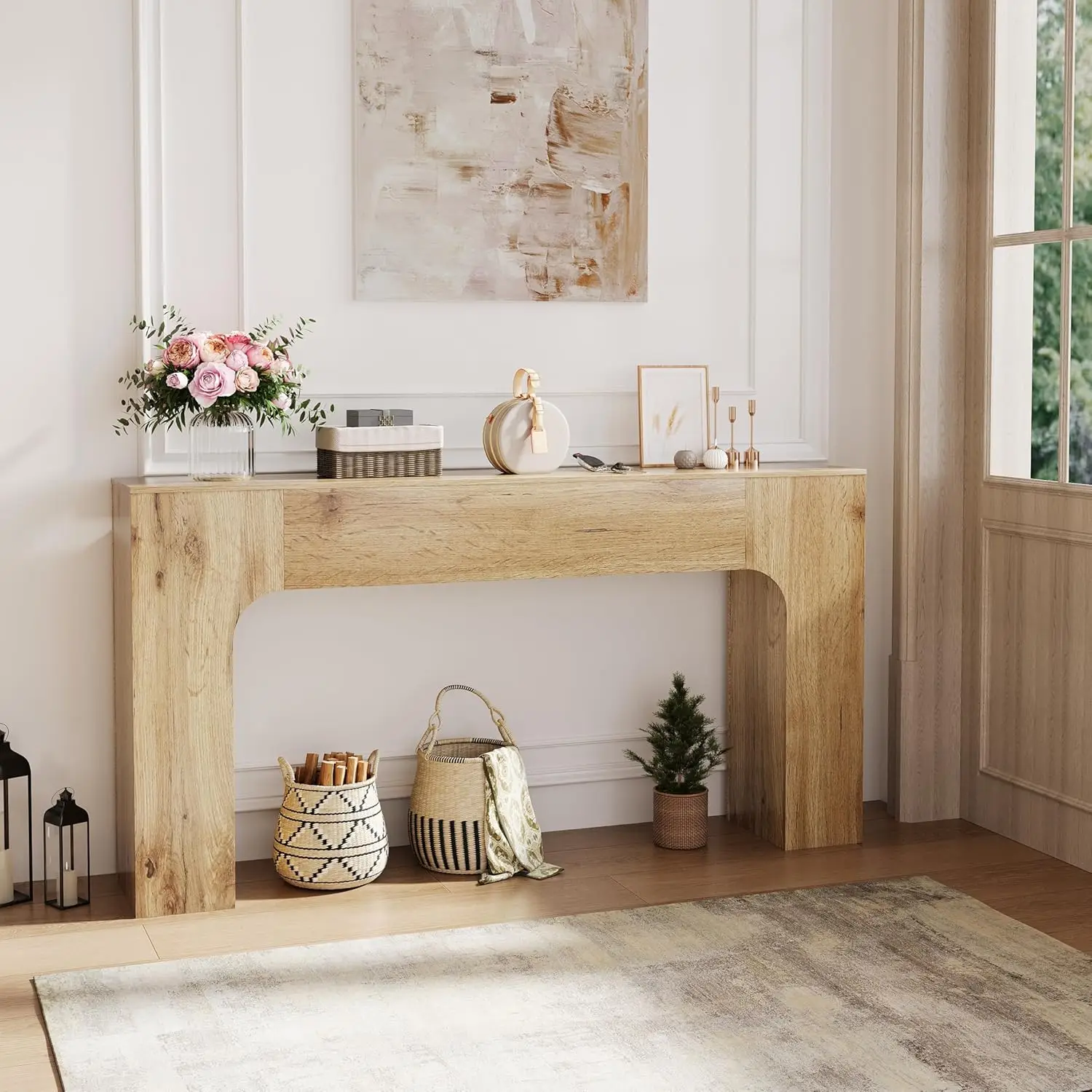 120 cm/160 cm Konsolentisch aus Holz, rechteckiger Sofatisch hinter der Couch, Bauernhaus-Eingangstisch für Foyer, Flur, Schlafzimmer – Detail 12