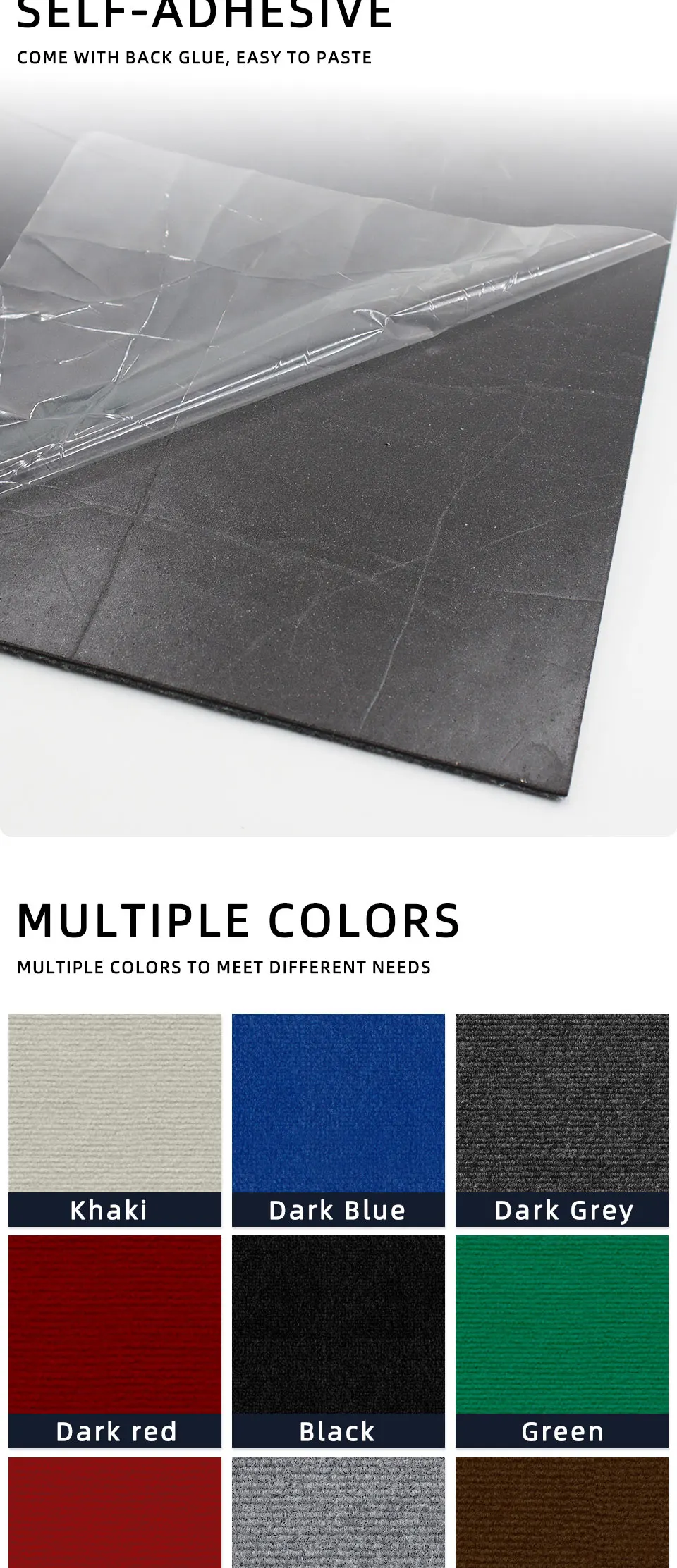 20 Stück, 9 Farben, selbstklebende, quadratische Teppichfliesen, 30 x 30 cm, zum einfachen Anbringen und wiederablösen, ideal für DIY-Projekte, zur Gestaltung von Wohnräumen, für Bodenfliesen und Flure. – Detail 4