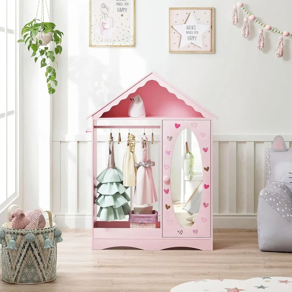 Children's Wardrobe, Mirrored Wardrobe, Open Hanging Children's Clothing Storage Cabinet, Game Room, Children's Wardrobe 3