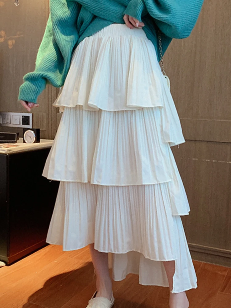 

Модная Асимметричная плиссированная юбка, Женская универсальная юбка в Корейском стиле, элегантная Асимметричная юбка, летнее женское Повседневное платье с высокой талией