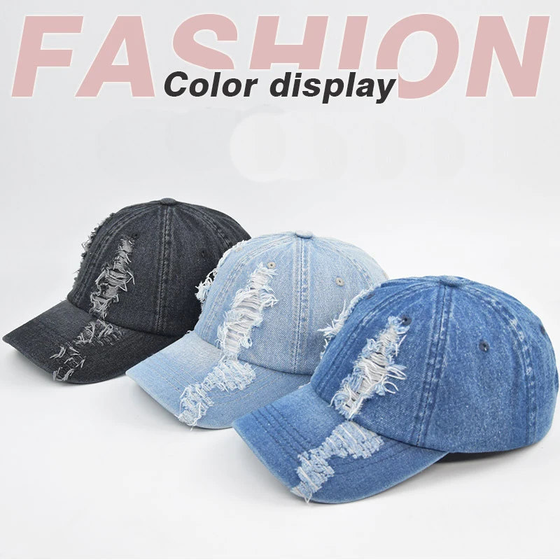 

2023 Vintage Ripped Hole Women Denim Baseball Cap for Men Female Washed Jeans fitted Hat Dad cap Snapbacks hat Gorros Hip Hop