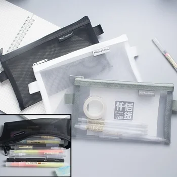 New Transparent Mesh Pencil Case Storage Student Simple Pencil Bag Large Capacity Pouches Stationery Organizer Pencilcase Holder 2