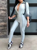 Solid Zipper 3/4 Sleeve Skinny Jumpsuit, Sports Long Length Sexy Party Jumpsuit, Women's Clothing - Image 5