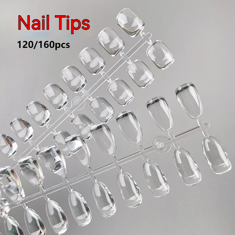 

120/160pcs False Nail Tips Oval/Short Square Shaped Fake Nail Art Tips Professional Gel Polish Practice Tool Nail Accessories