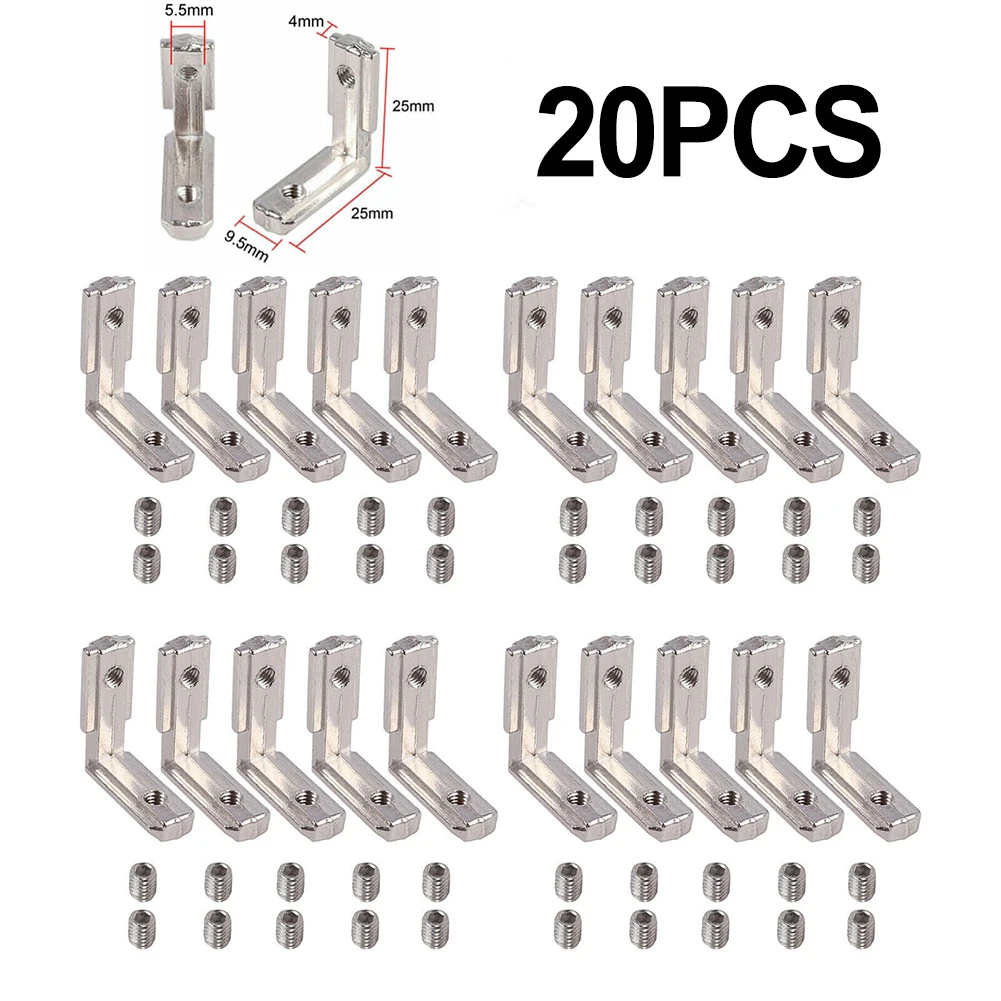 20pcs Corner Brackets Slot Aluminum Profile L-Shape Brackets 90° Inner Connector Eu-2020 Corner Connector Bracket Hardware