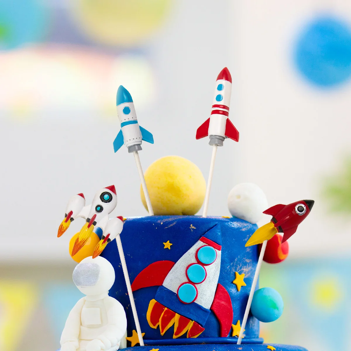 Planet Rocket Topper Per Torta Tema Spaziale - 22 Pezzi Decorazioni Fai Da Te Per Bambini (Astronauti, Stelle, Pianeti)