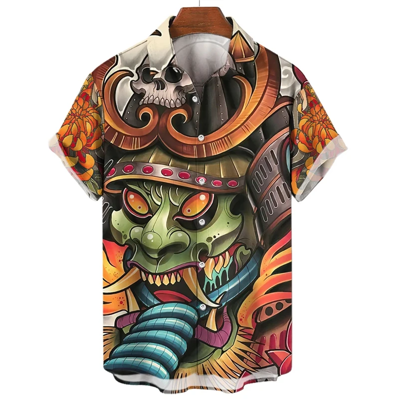 

Mythical Monster Men's Shirt 3d Horror Face Print T-shirts Vintage Summer Male Tops Hawaiian Casual Oversized Loose Men Clothing
