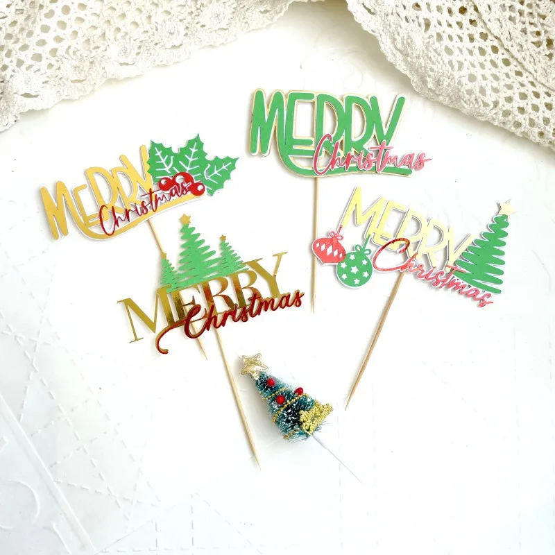 

Paperboard Double Layers Merry Christmas Cake Toppers for Happy New Year Cake Christmas Tree Bell Barries Cake Sign 2024 XMAS