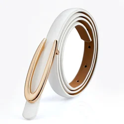 Elegant Gold Buckle Genuine Leather Women's Belt - 100cm (WHITE)