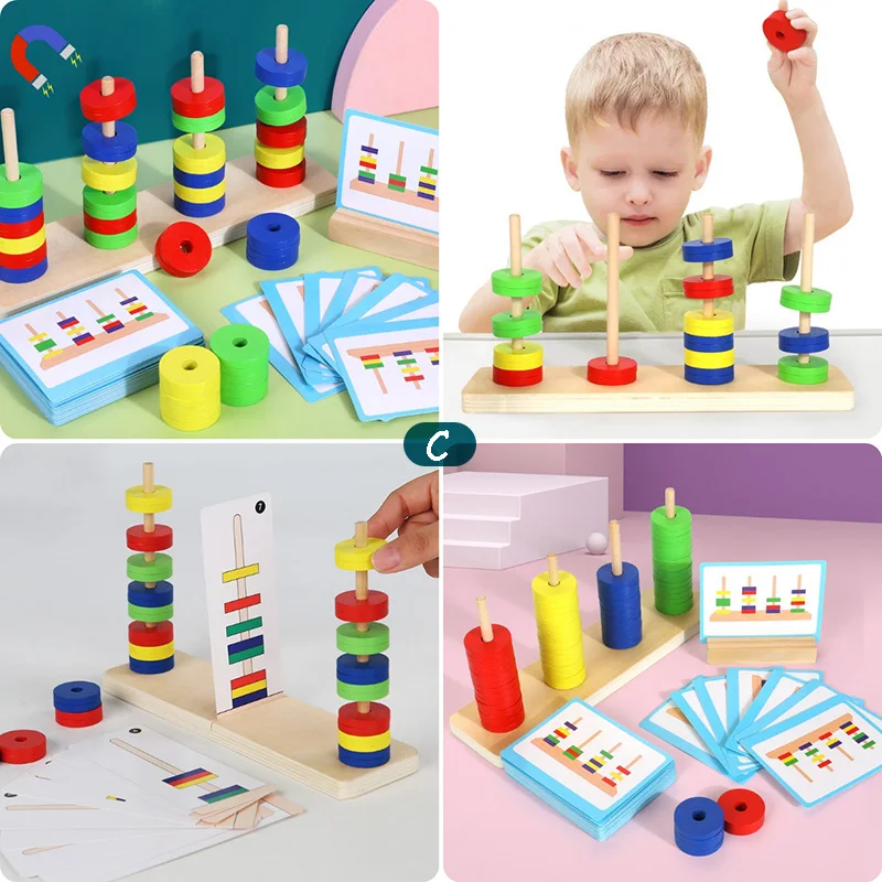 Montessori Magnetic Brain Games Children Mental Skill Toy Thinking Training Blocks Stacking Color Matching Kids Party Game