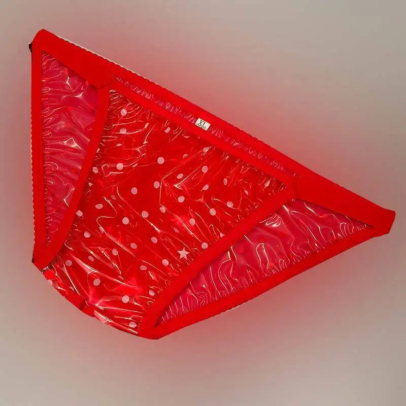 PVC Plastic Panties Men Women Sexy Big Red Thick Loose Wide Crotch ABDL Diapers Briefs Smooth Sheer Couple Erotic Lingerie