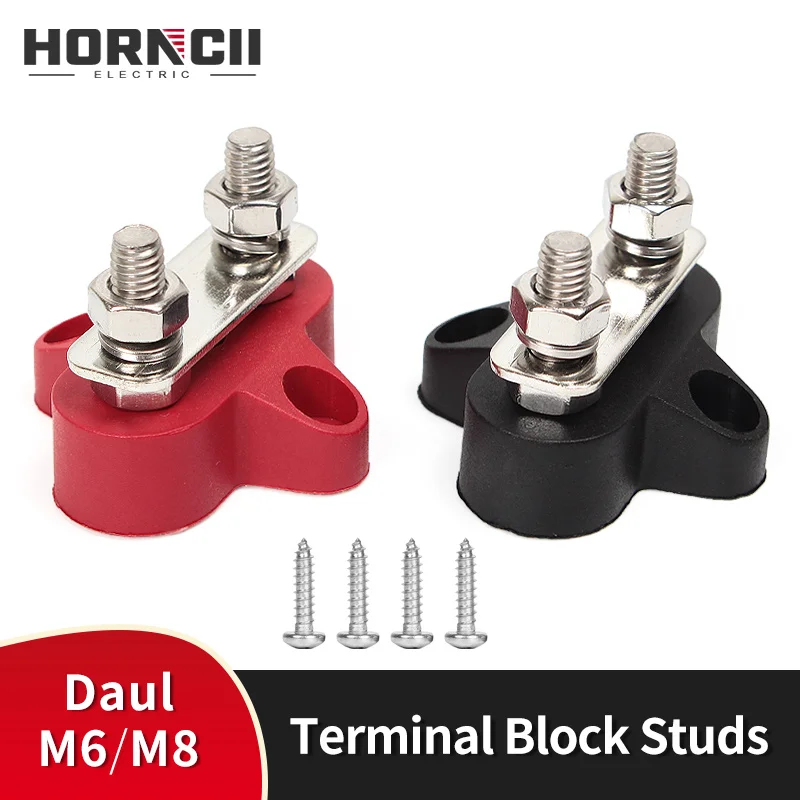 Daul Terminal Block Stud Double M6 M8 Dc 48V Bus Bar Power Terminal Block Positivo Negativo Bulloni Di Cablaggio Fissi Per Camion Rv Boat